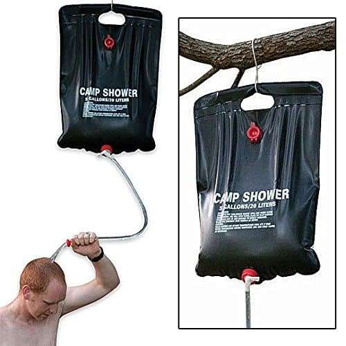 Camping shower in use